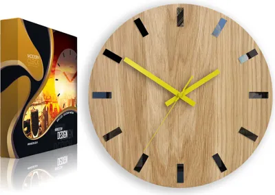 Produktbild von ModernClock, Wanduhr, Wohnzimmer, große Wanduhr aus Eiche, Simple schwarz 33cm