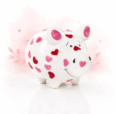 Produktbild von Süßes Sparschwein mit Herzen rosa pink weiß - aus Keramik