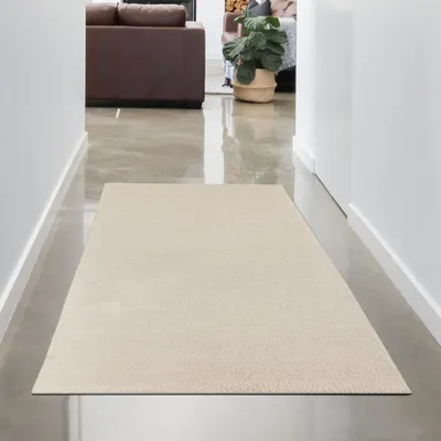Produktbild von Moderner Creme Teppich samtig weich pflegeleicht für Wohnzimmer, Schlafzimmer, Esszimmer Größe - 60 x 110 cm