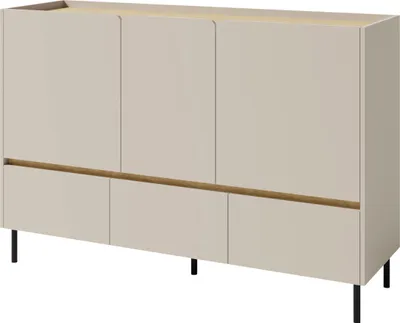 Zdjęcie produktu dla MIRJAN24 Komoda Luca 07 z trzema drzwiami obrotowymi i trzema szufladami (kolor: piaskowy beż / piaskowy beż + dąb olejowany)