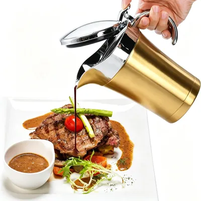 Thermosauskanne 450 ml, Edelstahl, vergoldet, mit Klappdeckel
