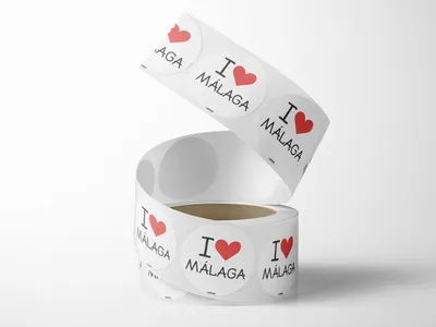 Produktbild von Rolle mit 500 Selbstklebenden Etiketten 'I Love Mallaga' 5 cm