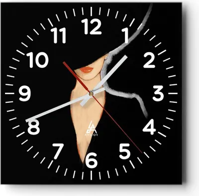 Produktbild von Wanduhr - Quadrat - Glasuhr - Schwarz Frau Hut - 30x30cm - Schleichendes Uhrwerk - Lautlos - zum Aufhängen bereit - Dekoration Modern - Wanddekoration aus Glas - C4AC30x30-4341