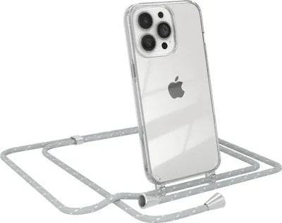 Produktbild von EAZY CASE Handykette kompatibel mit Apple iPhone 13 Pro, Handyhülle mit Umhängeband, Handykordel, Schutzhülle Clear, Band in Grau