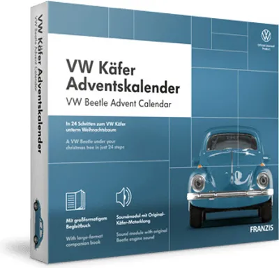 Produktbild von Franzis Verlag VW Käfer Adventskalender 2020, Oldtimer-Modell, Montagesatz, 1:43, VW Beetle 2020, Kunststoff, 6 Stück(e)