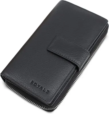 Produktbild von ROYALZ 'Viola' Damen Geldbörse Leder groß Echtleder, langes Portemonnaie mit 10 Kartenfächern, RFID Schutz, Vintage Design, viele Fächer