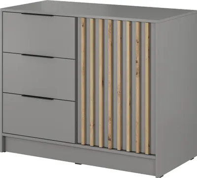 Produktbild von Masseno Kommode NELIANA 105 cm Sideboard mit 3 Schubladen und 1 Türen für Wohnzimmer Schlafzimmer Modern 105x45x86 cm Grau / Grau