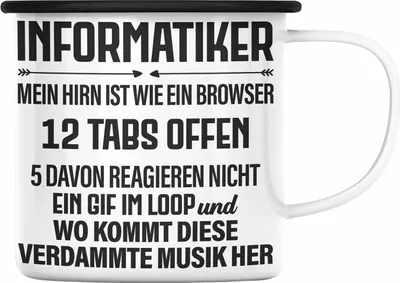 Produktbild von Trendation - Informatiker Emaille Tasse Geschenk Programmierer Gadget Lustig Geschenkidee Männer Zubehör Informatiklehrer IT Programmierer (Schwarz)