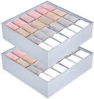 Image de Boîte de rangement pour chaussettes et sous-vêtements, 24 compartiments, lot de 2