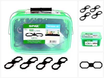 Produktbild von SPAX Terasse Air Abstandshalter 4,5 mm Belüftung für Holzdielen Terasse L 100 Stück in Henkelbox ( 5009422545009 )