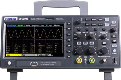 Obrázek produktu pro Digitální osciloskop Hantek DSO2D15, 800x480 pixelů, 2 kanály+1 kanál, šířka pásma 150 MHz, vzorkovací frekvence 1 GSa/s, 7palcový TFT LCD displej