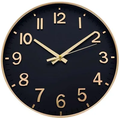 Image de Horloge murale moderne à piles, 30 cm, noir et or, silencieuse