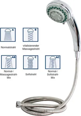 Produktbild von Duschbrause Massagebrause Handbrause 5 Funktionen inkl. Schlauch 1/2' Dusche Bad