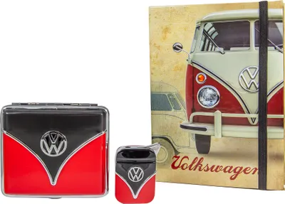 Produktbild von VW Zigarettenetui + Feuerzeug - VW Bus Typ 2 T1 – Original Volkswagen Geschenkset - Samba Etui Zigarettenbox Zigarette Buch