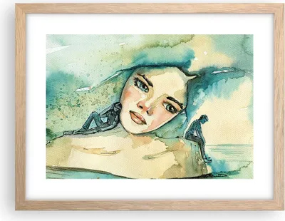 Produktbild von Gerahmtes Poster - Rahmen in heller Eiche - Aquarell Frau Emotionen - 40x30 cm - Wand Bild - Wanddeko - Wandbilder - Kunstposter - Wandposter - Bilderrahmen - Bilder - Kunstdruck - P2NAA40x30-4858