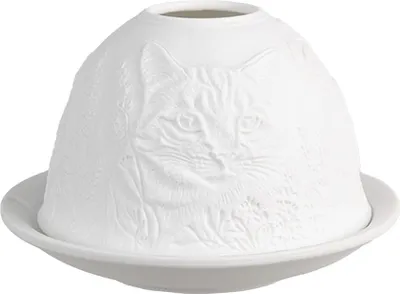 Immagine prodotto di Portacandele Clayre & Eef Ø 12x8 cm Gatto in porcellana bianca