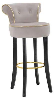Immagine prodotto di Sgabello Bar Luxy Grigio in Velluto Sintetico - 46x48x96 cm - Schienale Comodo e Poggiapiedi in Metallo Dorato - Design Glam Essenziale