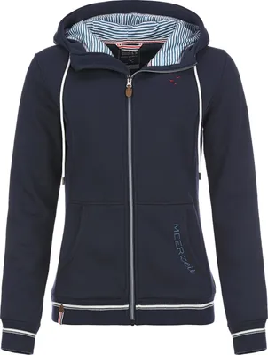 Produktbild von modAS Damen Fleecejacke Meerzeit mit Kapuze mit Durchzugsband - Kapuzenjacke leicht tailliert in Marine Größe 36
