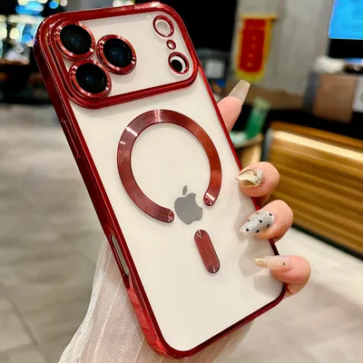 Produktbild von Magnetische Klar Hülle für iPhone 17 Pro Max, Kompatibel mit MagSafe, Elektroplattiert Handyhülle mit Kameraschutz Rot