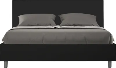 Image de ITYHOME - Lit coffre rembourré 160x200 similicuir noir Adele