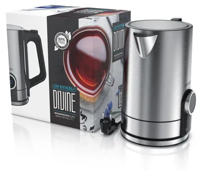 A product shot featuring a kettle and its packaging.