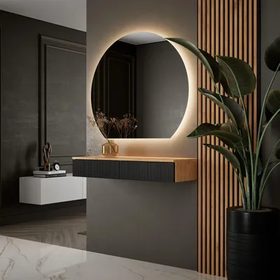 Produktbild von Planetmöbel AMYRA Garderoben Set 100 cm in Gold Eiche / Schwarz, AUBE Spiegel & Akustikpaneel