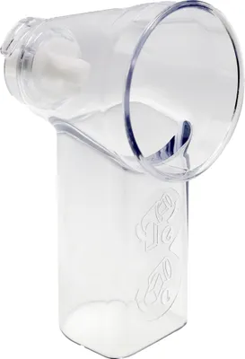 A clear plastic part of a food processor.