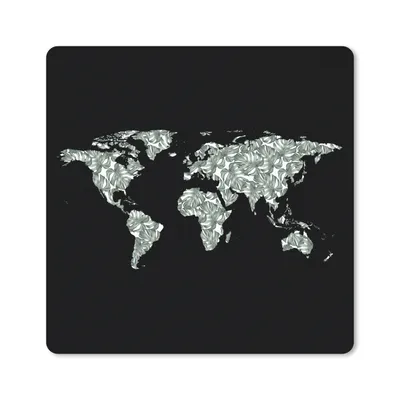 Produktbild von MuchoWow® Mauspad Mousepad Weltkarte - Pflanzen - Schwarz 20x20 cm - Mousepads - Maus Mat - Pad - Mausunterlage - Desk Mat - Bureauartikeln