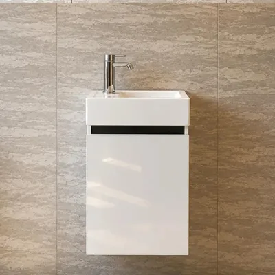 Produktbild von Faizee Home Alkan Badmöbel Set 40 cm Hochglanz – Waschbecken, optional Spiegel & Armatur Weiß/Schwarz-Unterschrank+ Waschbecken+ Armatur