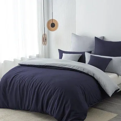 Obrázok produktu pre Uniqoos® Komfortná 3-dielna súprava posteľnej bielizne z mikrovlákna, obojstranná, tmavomodrá a sivá, 135×200 cm – 1 prikrývka + 2 vankúšiky, zapínanie na zips