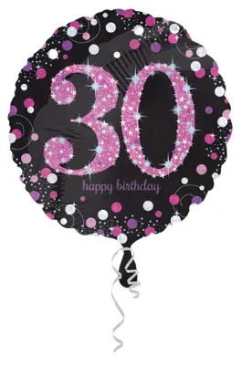 Immagine prodotto di AMSCAN 3378501 Palloncino in foil Buon compleanno 30 - Ø 43 cm, nero/rosa, coriandoli