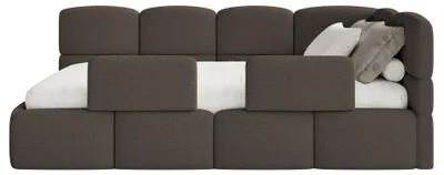 Produktbild von Selsey Cloudy – Jugendbett 90x200 cm, rechtsseitig, mit Bouclé-Bezug und Rausfallschutz, Braun