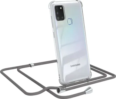 Produktbild von EAZY CASE Handykette kompatibel mit Samsung Galaxy A21s, Handyhülle mit Umhängeband, Handykordel, Schutzhülle Clear, Band in Grau