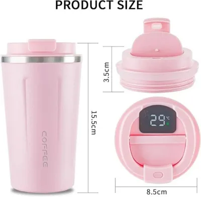 Obrázok produktu pre Termohrnček z nehrdzavejúcej ocele, objem 380 ml, s LED indikátorom teploty, bezpečný proti úniku, dvojstenná konštrukcia s vakuovou izoláciou, ideálny na kávu na cesty, bez BPA, vhodný do kancelárie a auta