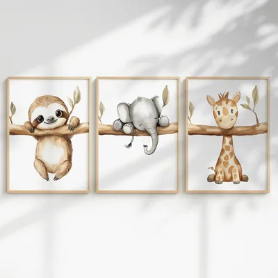 Produktbild von 3-teilige Poster Set, A4 & A3, Safaritiere, Wanddekoration für Kinderzimmer