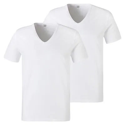 Produktbild von 2er Pack Götzburg T-Shirts V-Neck Shirt kurzarm Feinripp, Farbe:Weiß, Größe:L, Artikel:-2er Pack V-NECK weiß, KI-generiertes Bild