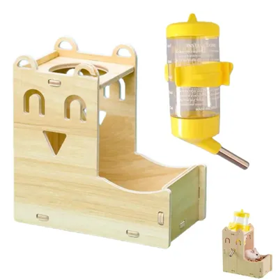 Produktbild von Trinkflasche für Kleintiere 80 ml mit Holzständer für Hamster Mäuse Rennmäuse