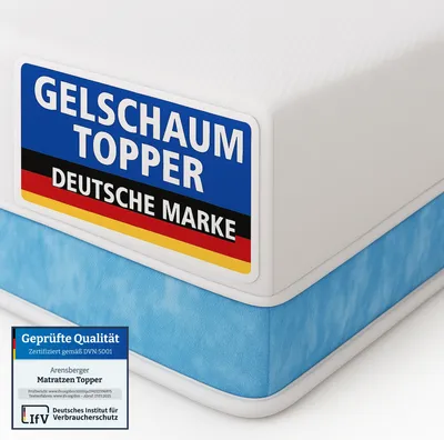 Produktbild von Arensberger Matratzen Topper PREMIUM, 180x200cm, Gelschaum Matratzentopper, waschbarer Bezug, geeignet für Federkern & Schaumstoff Matratzen, Höhe 8cm