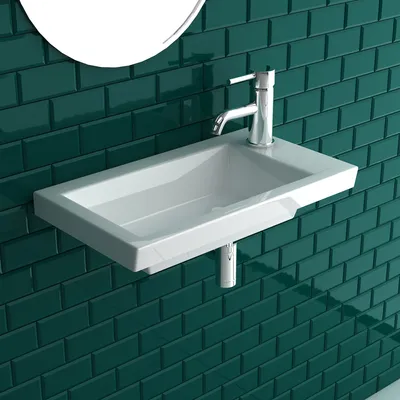 Produktbild von Alpenberger Keramik Waschbecken 60 x 34 cm | Verwendung als Aufsatz- oder Hänge Waschtisch | Grüßzügiger Waschbereich | Rechteckiges & Elegantes Design | Handwaschbecken aus pflegeleichter Keramik