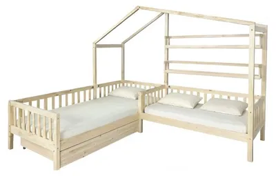 Obrázok produktu pre Kondela Detská posteľ s roštom pre 2 deti Enola 90x200+70x140 - prírodná