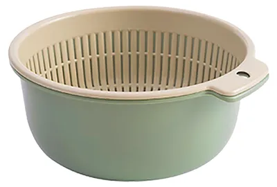 Produktbild von Obst-Gemüse-Waschkorb, rund, doppelschichtig, Küchensieb, Sieb, Schüssel-Set zum Waschen von Obst und Gemüse, Grün