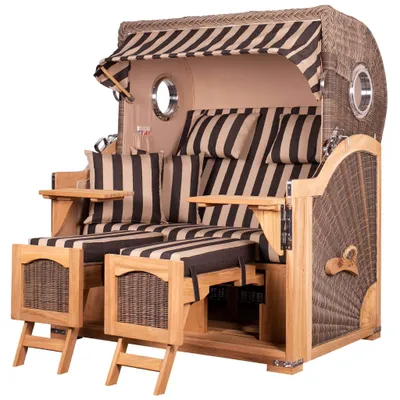 Produktbild von Strandkorb-Set - bene living - Ammersee Grande XL Teak - PE grau - Modell 581 - inkl. Liftersystem