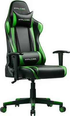 Produktbild von Herní židle GTPLAYER, kancelářská židle, ergonomický design včetně bederních a krčních polštářů, prémiová 5hvězdičková hliníková základna, závodní židle pro PC hráče do 150 kg (černo-zelená)