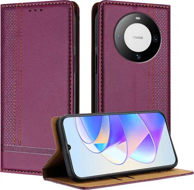 Produktbild von Handyhülle für Huawei Mate 60 Pro Leder Flip Klappbare Schutzhülle mit Standfunktion Lila