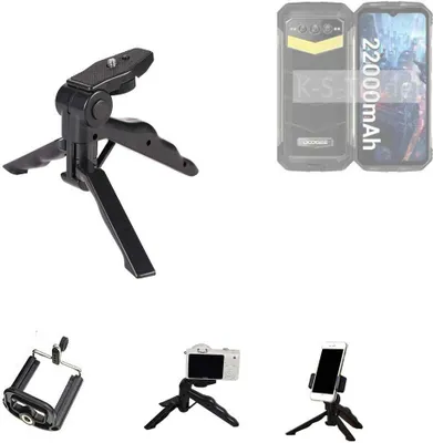 Produktbild von K-S-Trade Stativ Tisch-Ständer Dreibein Handy-Stativ Ständer kompatibel mit Doogee S100 Pro Mini-Stativ Smartphone Tripod Handy-Stativ aus Plastik