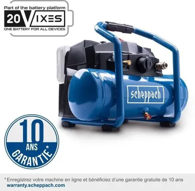 Immagine prodotto di Compressore a batteria Scheppach C-ACT160/6-X, serbatoio da 6 litri, starter kit con batteria da 2 Ah, 20 V IXES