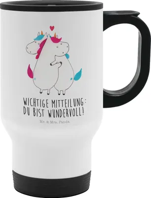 Produktbild von Mr. & Mrs. Panda Thermobecher Einhorn Mitteilung - Weiß - Geschenk, Valentinstag, Mehrwegbecher, thermosbecher, Klein, Einhörner, Liebe, To Go, Spruch, Edelstahl