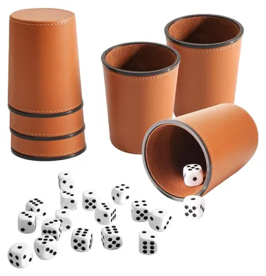 Produktbild von Set mit 6 Würfelbechern aus Leder und 36 Würfeln für Spieleabende