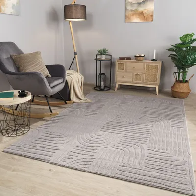 Produktbild von TT Home Wohnzimmer Teppich Esszimmer Kurzflor Geometrische Optik Skandi Boho Unifarben Größe 80x150 cm