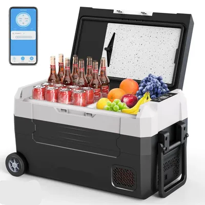 Zdjęcie produktu dla Mini lodówka - 35 litrów, inteligentna lodówka kompresorowa z Bluetooth i podwójną strefą temperatur